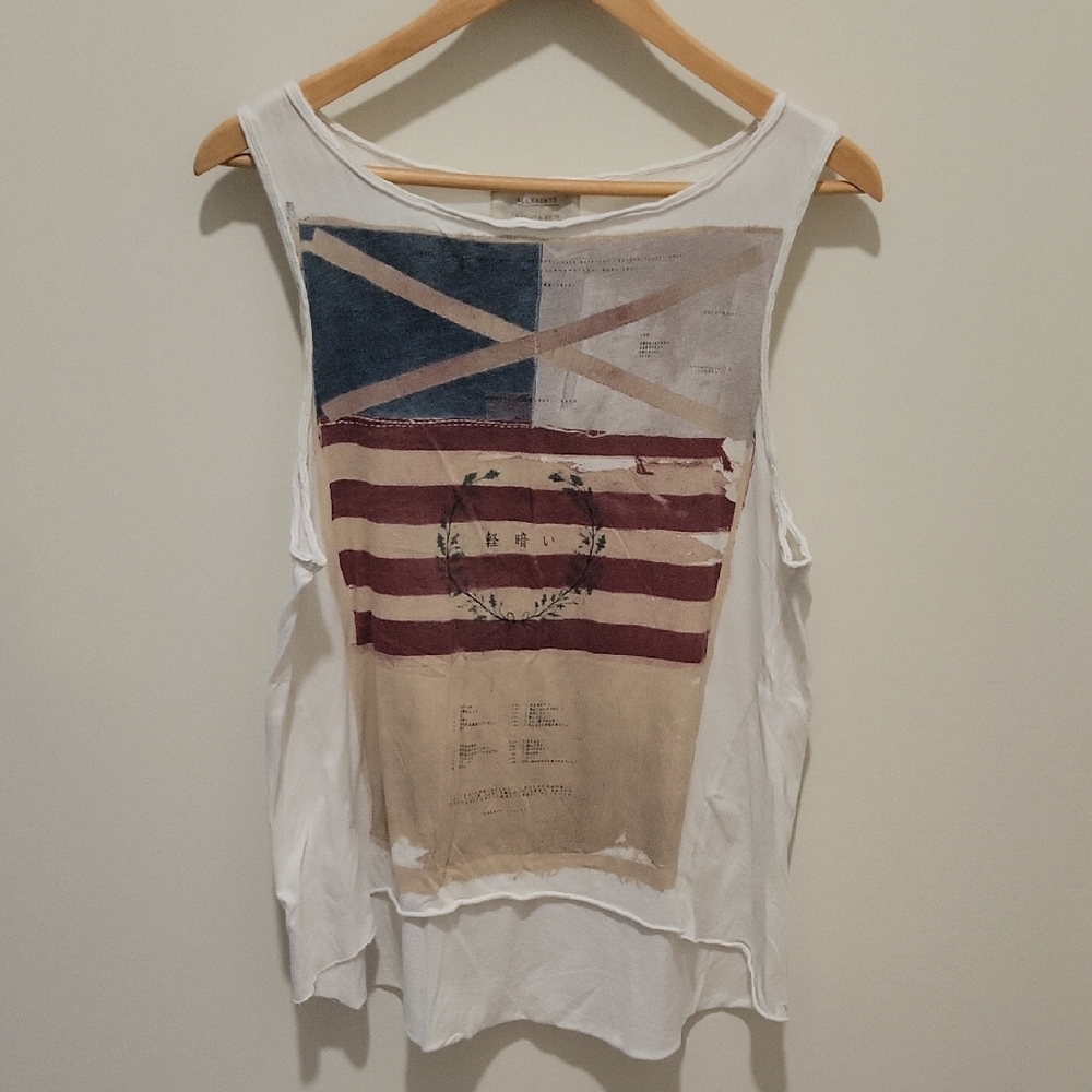 All Saints White and Multicolor Graphic Tank Top